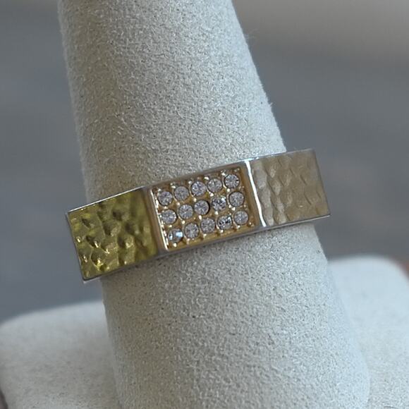 Brighton Meridian Zenith Faceted Ring Gold Tone Hammered Crystals Size 9.5 - Picture 3 of 7